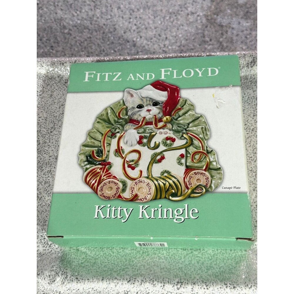 Fitz and‎ Floyd Kitty Kringle Canapé Plate – Brand New in Box 🎄🐾